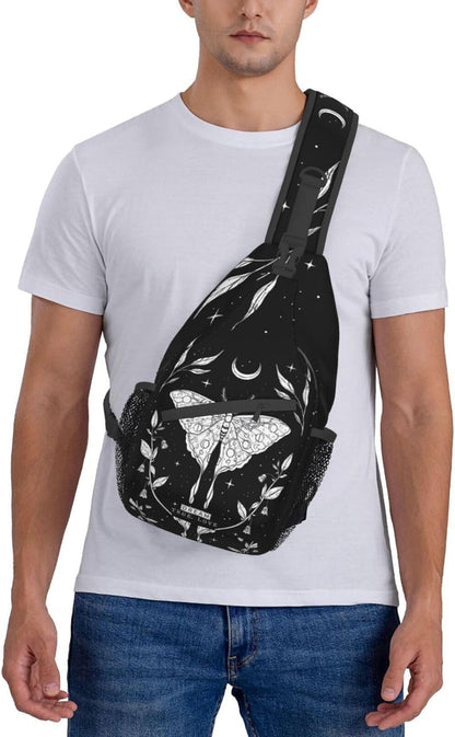 SUPLUCHOM Sling Bag Black White Butterfly Moon Tarot Black White Butterfly Moon Tarot Hiking Daypack Crossbody Shoulder Backpack Travel Chest Pack for Men Women