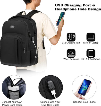 School Backpack for Teen Boys, 15.6 Inch Anti Theft Laptop Bookbag with USB Charging Port, Water Resistant College - Travel Backpack Ergonomic, Fits Notebook, Men Women