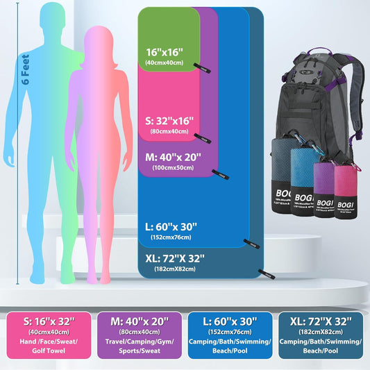 BOGI Microfiber Travel Sports Towel-Quick Dry Soft Lightweight Absorbent Compact for Camping Gym Beach Bath Yoga Swimming Backpacking (M:40''x20''-Black)