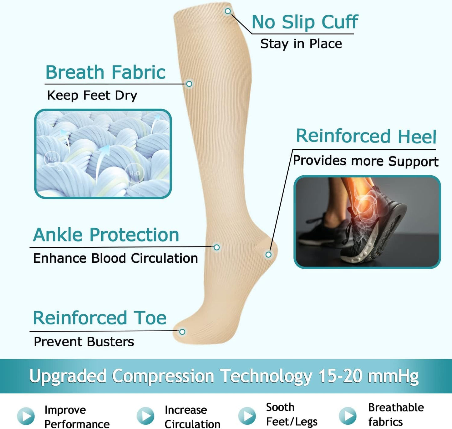 ACTINPUT 8 Pairs Compression Socks for Women & Men,Support Compression Stockings for Medical Running Athletic