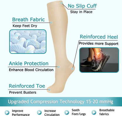 ACTINPUT 8 Pairs Compression Socks for Women & Men,Support Compression Stockings for Medical Running Athletic