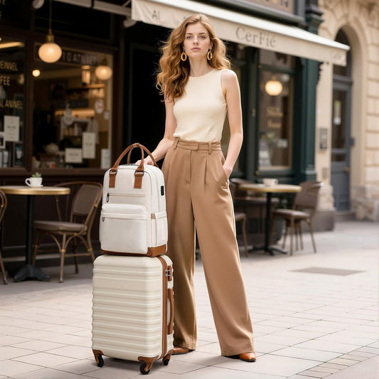 Coolife Luggage Sets Suitcase Set 3 Piece Luggage Set Carry On Hardside Luggage with TSA Lock Spinner Wheels (White, 3 piece set (BP/TB/20))