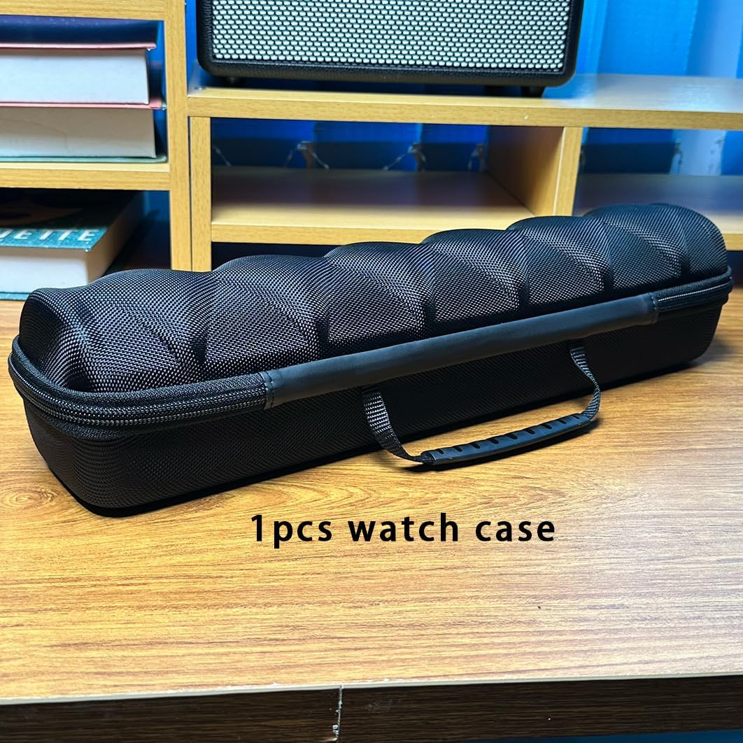 Hard 6 slots watch travel case, watch storage box organizer, 6 slots watch roll display box with soft safe watch pillow (Black, 6slot)