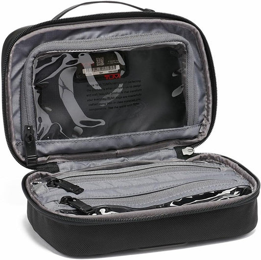 TUMI Alpha Split Travel Kit - Compact Toiletry Bag for Men & Women - Features Removable Leather Handle & 3 Zip Pockets - Black