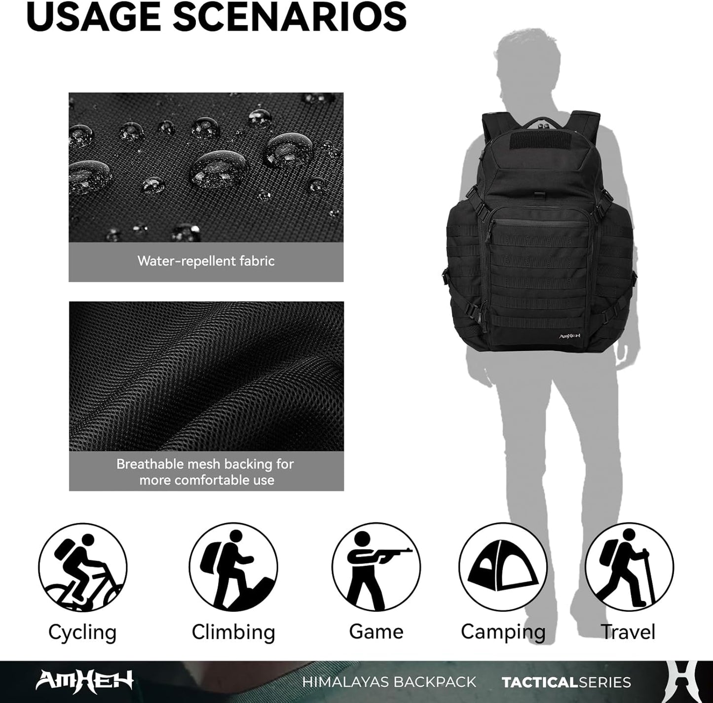 52L Tactical Backpack Military Molle Assault Pack - 3 Day Bugout Survival Rucksack, Hydration Compatible, Black