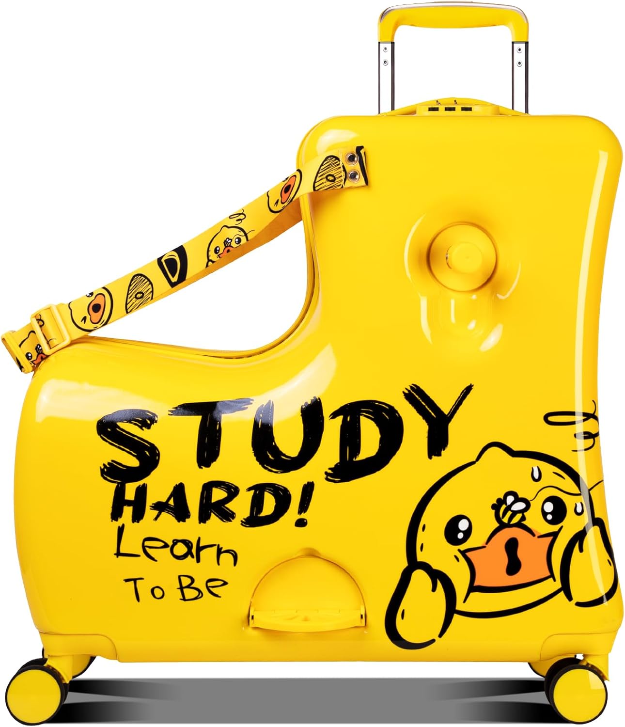 Kids' Lightweight Ride on Luggage with Spinner Wheels & Foldabe Design (Yellow Study, 24"+ Aged 3-12 Toddler)