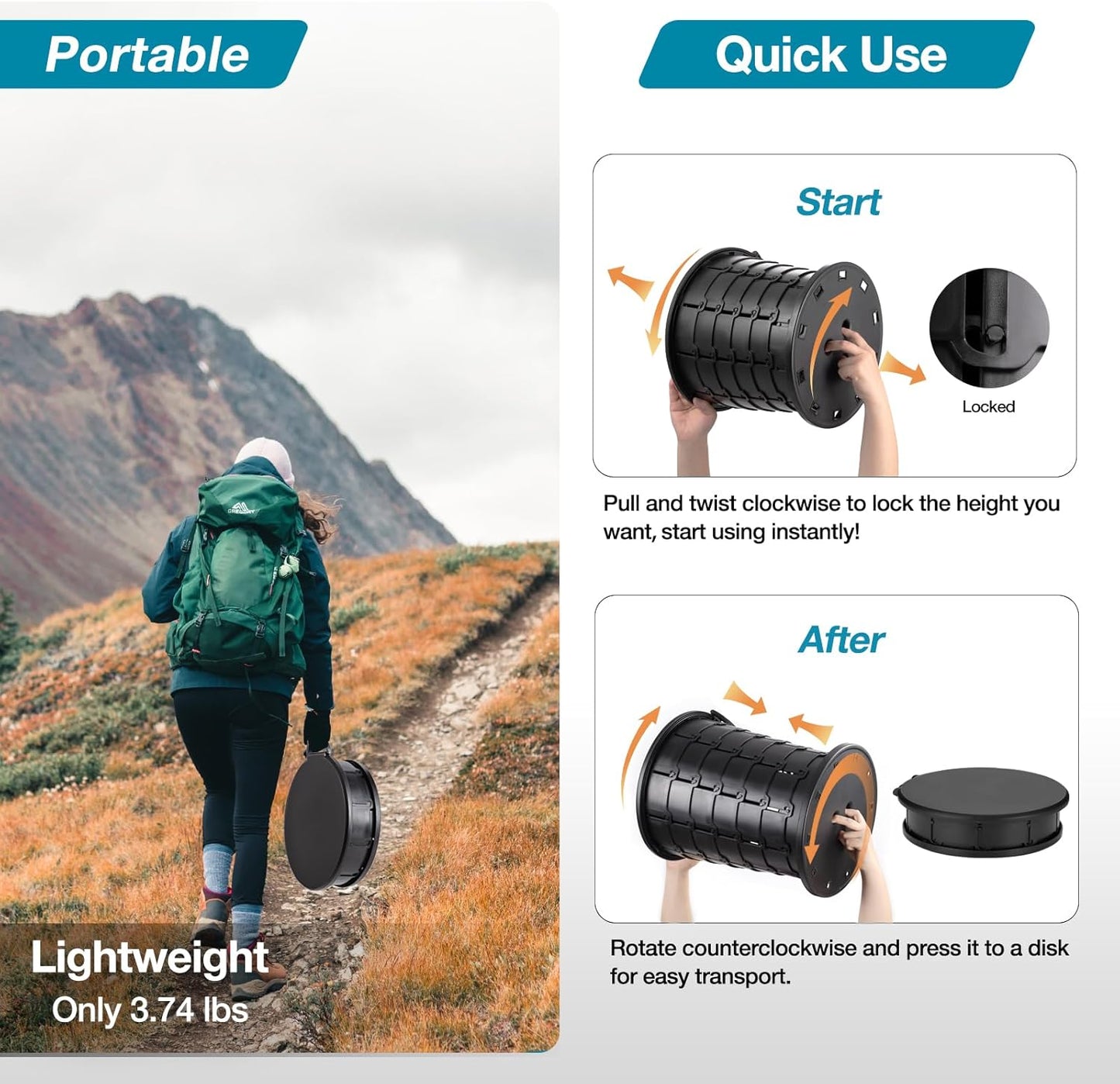 TRIPTIPS Upgrade Retractable Portable Toilet Travel Toilet Adjustable Height Camping Toilet Portable Potty for Adults Kids, Foldable Portable Toilet for Camping/Car