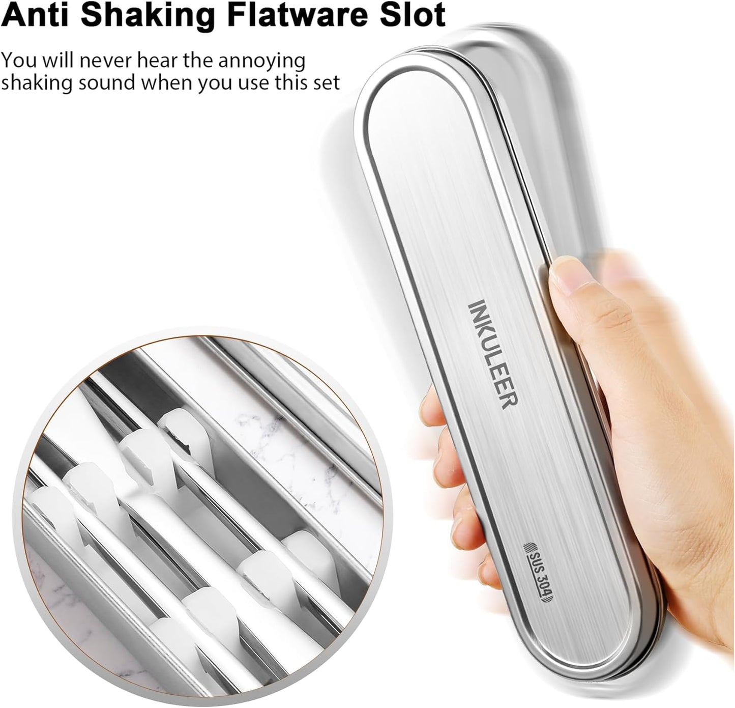 Travel Cutlery Set - 18/8 Stainless Steel Reusable Utensils with Metal Case, Portable Silverware for Camping, Office, Travel & Outdoor Dining