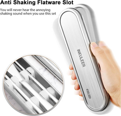 Travel Cutlery Set - 18/8 Stainless Steel Reusable Utensils with Metal Case, Portable Silverware for Camping, Office, Travel & Outdoor Dining