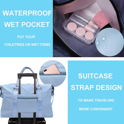 Travel Duffle Bag, Waterproof Sport Tote Gym Bag for Women Men, Overnight Weekender Carry On Bag with Wet Pocket
