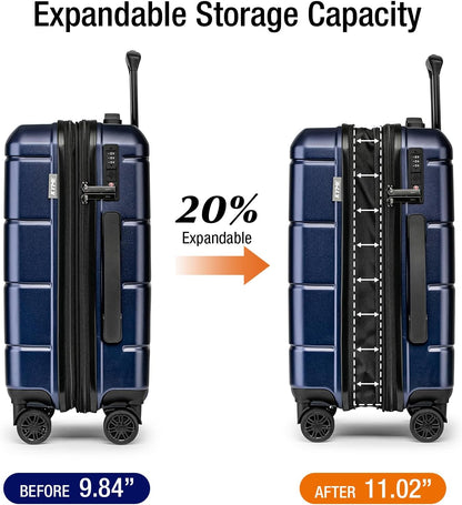KYME Hardside Expandable Carry On Luggage 22x14x9 Airline Approved 20 Inch Hardshell Carry On Suitcase with Wheels TSA Lock Small Travel Rolling Luggage with Cup Holder for Women Men Navy