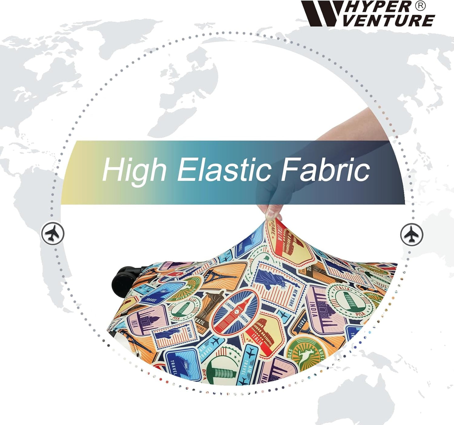 HYPER VENTURE Washable Luggage Cover - Fashion Suitcase Protector Fits 31-32 Inch Luggage (World Voyage, XL)