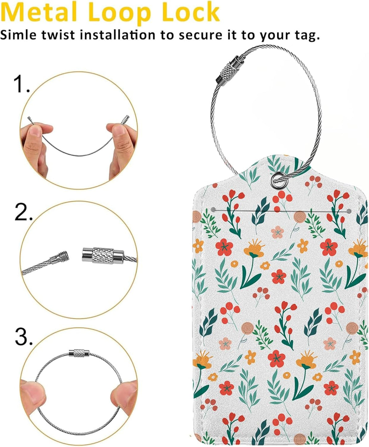 Floral Pattern Luggage Tag Personalized Luggage Tags for Suitcases,Leather Bag Tags for Backpacks Handbag with Name ID Label Travel Essentials Baggage Tags 2 Pack