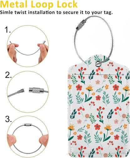 Floral Pattern Luggage Tag Personalized Luggage Tags for Suitcases,Leather Bag Tags for Backpacks Handbag with Name ID Label Travel Essentials Baggage Tags 2 Pack