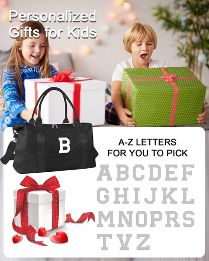 Initial Travel Duffel Bag Sports Gym Bag for Boys Teen Birthday Gifts,Black Personalized Weekender Bag Carry On Tote Bags for Men,Waterproof Overnight Luggage Bag Airplane Travel Essentials(Letter B)
