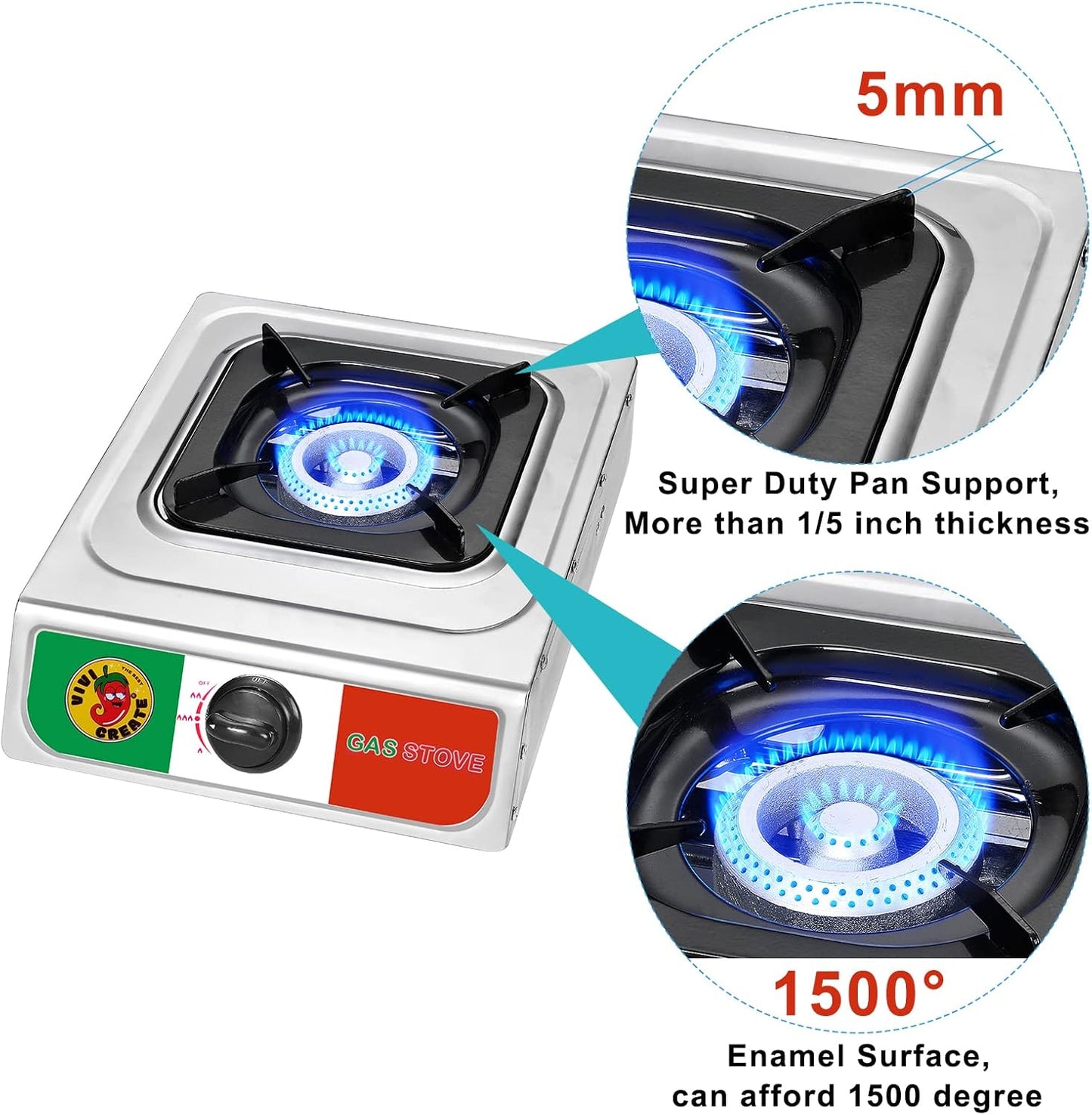 Vivicreate 10000 BTU Single Burner Propane Gas Stove Outdoor Camping Cooker Portable Stainless Steel Cooktop with Hose for BBQ Frying Boiling High BTU Estufa de Gas Portátil Fogón de Gas