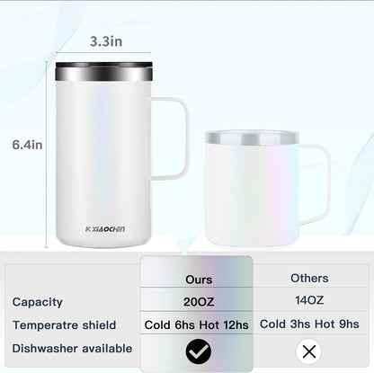 KXIAOCHEN 20oz Insulated Coffee Mug with Lid, Stainless Steel Coffee Cup, Double Wall Vacuum Coffee Tumbler with Handle, Premium Thermal Travel Coffee Mug (Glitter Black White 2Pack)