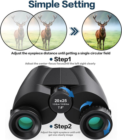 20x25 Compact Binoculars for Adults and Kids, High Power Adults Binoculars with Low Light Vision for Bird Watching, Outdoor Hunting, Travel, Concert