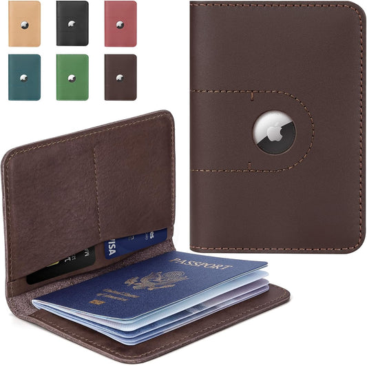 ALLIVE Passport Holder for Travel, Genuine Leather Passport Holder with Airtag Women Men,Travel Must Haves Airport Essentials, Passport Cover Travel Gifts Brown