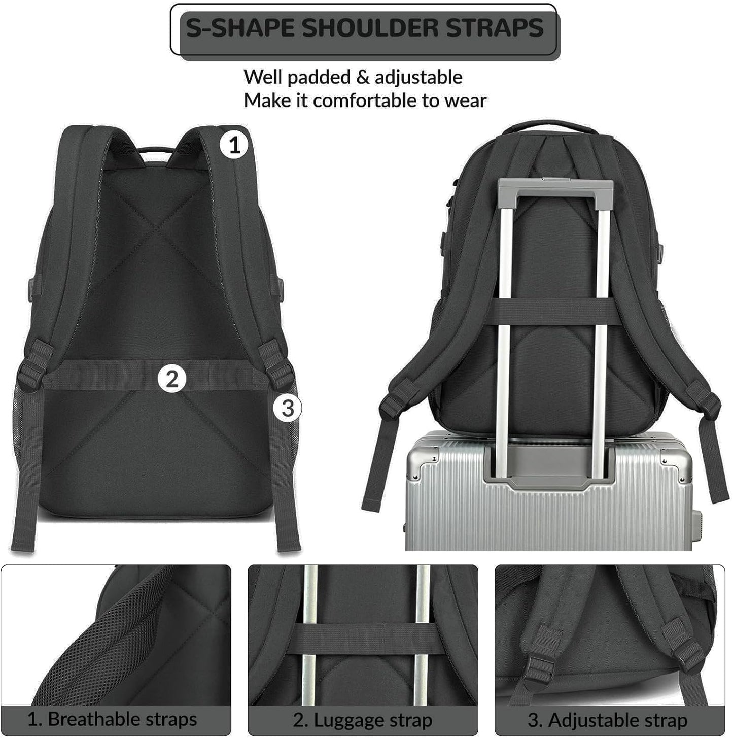 Lohol Water Resistant Daypack with Mulitiple Pockets for School Travel Outdoor College, 15.6 inch Laptop Backpack for Men and Women (Black)