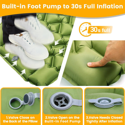 Camping Sleeping Pad, Ultralight Camping Mat with Pillow Built-in Foot Pump, Inflatable Sleeping Pads Compact for Travel, Camping Backpacking Hiking Tent Car Camp Gear