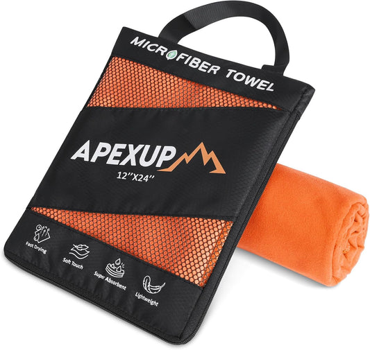 APEXUP Microfiber Travel Towel, Ultra Absorbent Quick Dry Towels, Lightweight Gym Sports Camping Towel for Workout, Yoga, Beach, Shower, Swimming (24"×12", Orange)