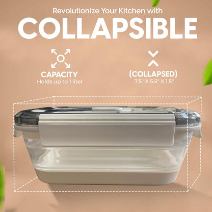 A MILLI Collapsible Lunch Box- Foldable Silicone Food Containers, Tupper ware boxes, Folding, Microwave Safe, Freezer Safe, Dishwasher Safe -Set Of 2
