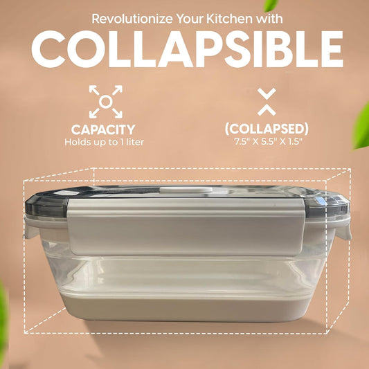 A MILLI Collapsible Lunch Box- Foldable Silicone Food Containers, Tupper ware boxes, Folding, Microwave Safe, Freezer Safe, Dishwasher Safe -Set Of 2