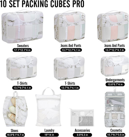 Veken 10 Set Packing Cubes for Travel Essential, Suitcase Organizer Bags in 4 Sizes, Carry-On Luggage Accessories with Large Laundry & Hanging Toiletry Bag, Must-Have for Airplane, Road Trip & Camping