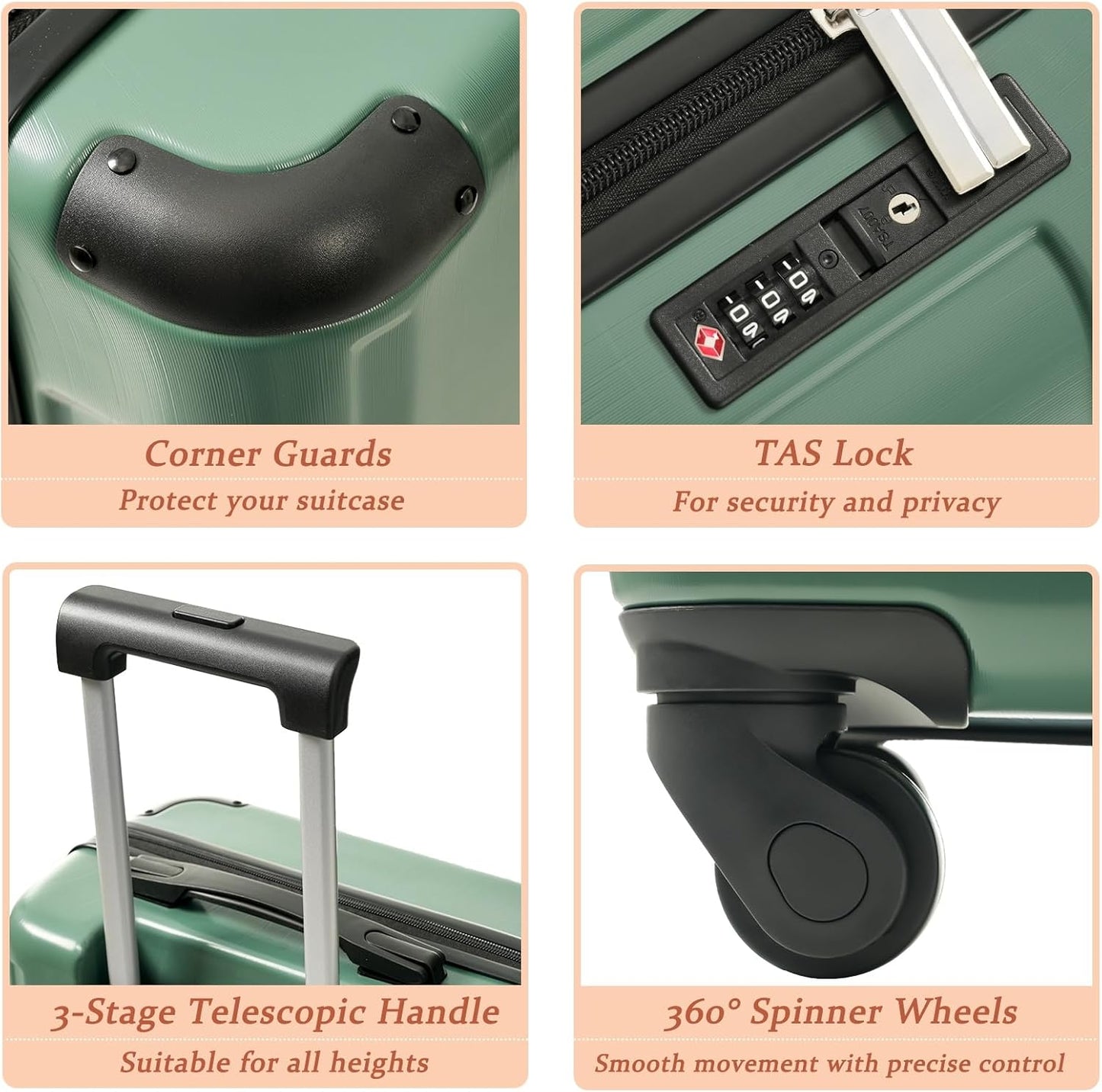 Merax Carry on Luggage Set, 20 Inch Hardshell ABS Suitcase with Spinner Wheels, Built-in TSA Lock & 2 Packing Cubes Airline Approved for Business Weekend Travel