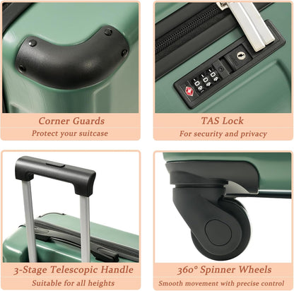 Merax Carry on Luggage Set, 20 Inch Hardshell ABS Suitcase with Spinner Wheels, Built-in TSA Lock & 2 Packing Cubes Airline Approved for Business Weekend Travel