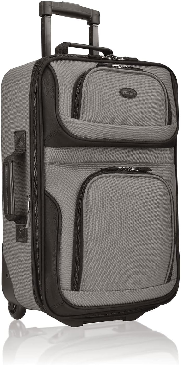 U.S. Traveler Lightweight Rolling 20" Carry On Luggage Softside Suitcase, Grey, 2 Wheel Single