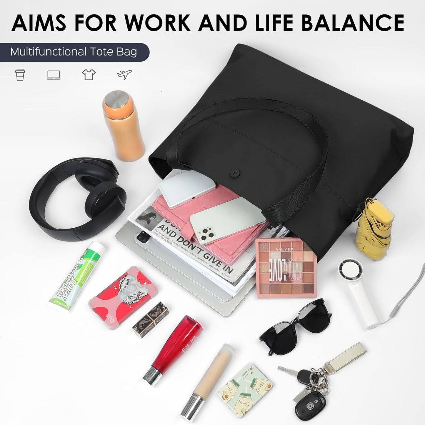 SIMTOP Tote Bag for Women with Magnetic Pocket Water Resistant Polyester 16.2" Laptop Compartment for Travel, Office, Daily