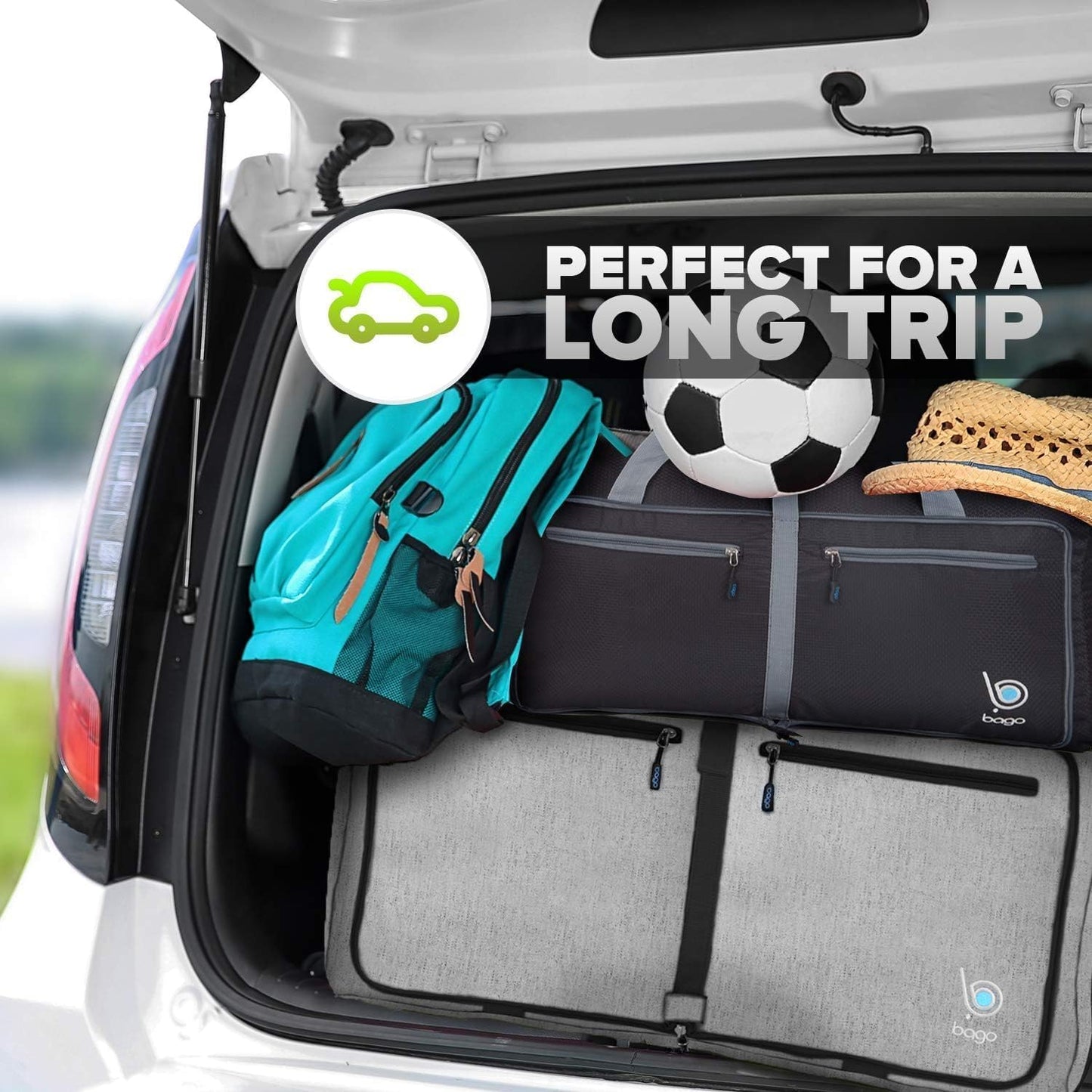 Bago Large Foldable Duffel Bags for Traveling Women & Men - 100L Packable Duffle Bag for Travel with Shoe Compartment - Water Repellant, Heavy Duty, Lightweight Folding & Collapsible (SnowGray)