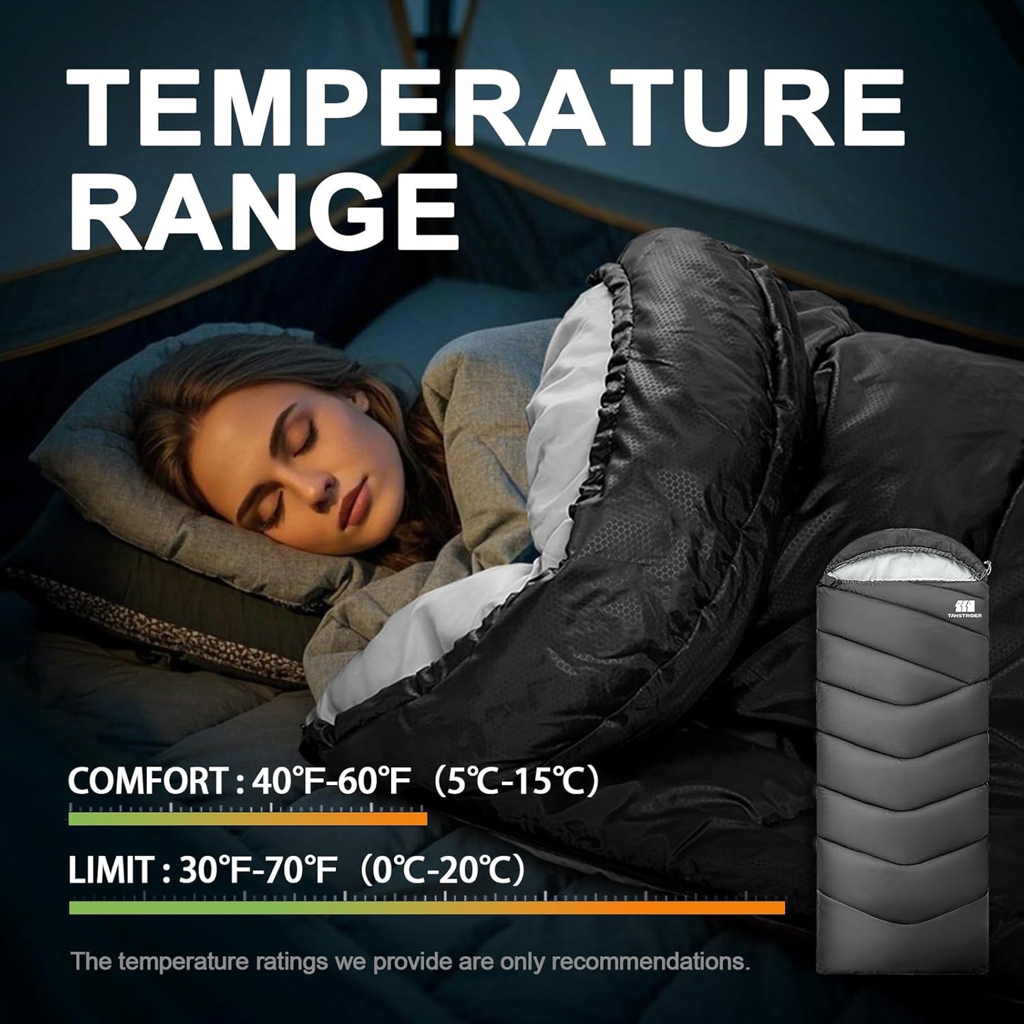 Sleeping Bags for Adults Cold Weather,Portable, Waterproof,Lightweight Camping Sleeping Bag for Tall Girls Boys with Compression Sack for Warm Camping, Hiking, Outdoor & Indoor