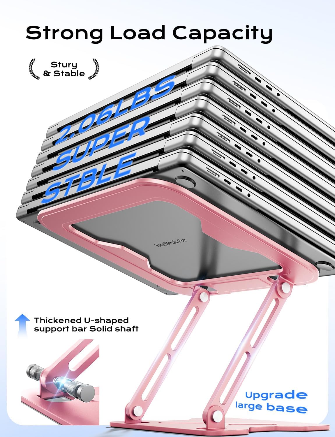 Adjustable Laptop Stand for Desk, Metal Foldable Laptop Riser, Portable Laptop Holder Mount, Ventilated Cooling Computer Notebook Stand for MacBook Air Pro, All 10-16'' Notebooks Laptops, Pink