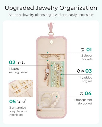 BAGSMART Travel Jewelry Case Organizer, Roll Foldable Jewelry Case for Journey-Rings, Necklaces, Earrings, Bracelets, Brooches, Min, Black