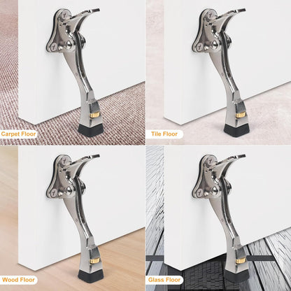 3 Packs Heavy Duty Kickdown Door Stopper, One Touch Adjustable Kickdown Door Stop for Heavy Doors, 4 in Metal Door Kickstand with Rubber Tip & Wall Protectors for Wide Doors