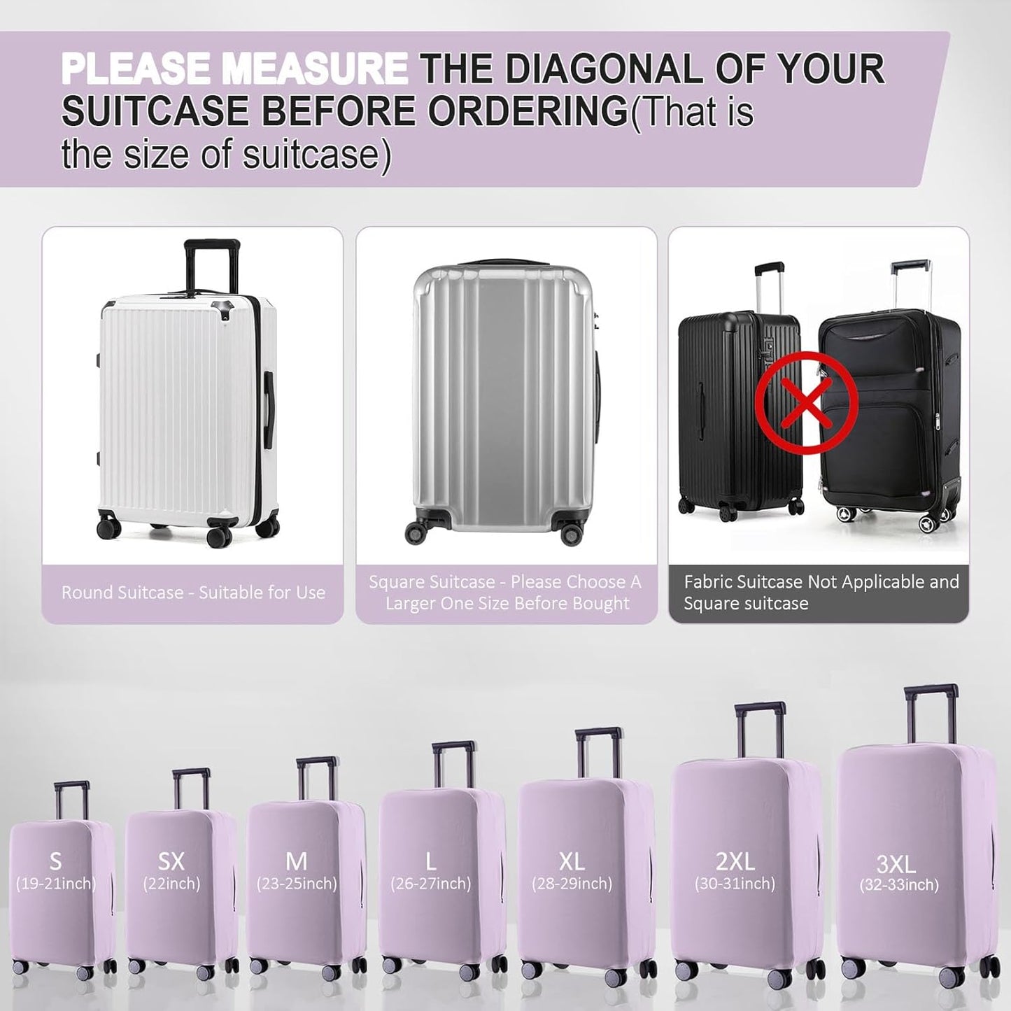 Travel Luggage Cover - Scratch-Resistant Fit 19-31 Inch Suitcase Protector, Lavender Purple (L, 26-27 inch)