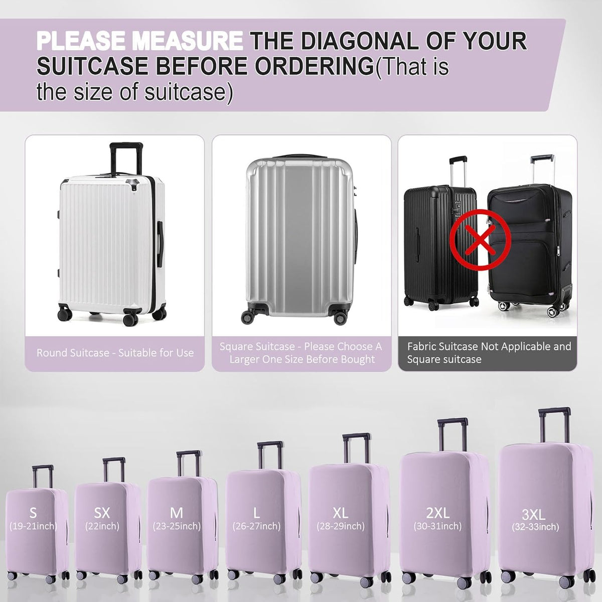 Travel Luggage Cover - Scratch-Resistant Fit 19-33 inch Suitcase Protector (Lavender Purple, 3XL)