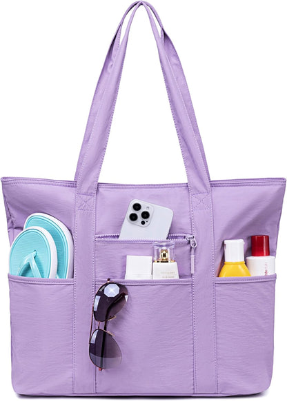 LEDAOU Beach Bags for Women, Beach Bags Waterproof Sandproof, Packable Beach Tote Bag with Zipper Travel Sports