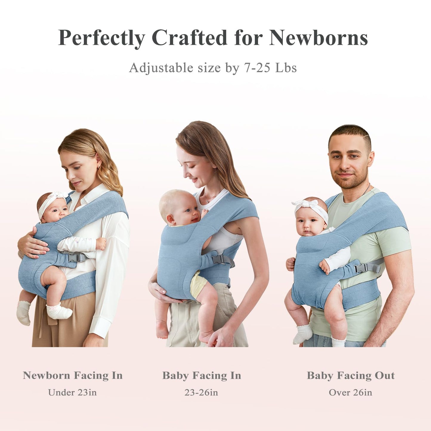 Newborn Carrier, Cozy Baby Carrier, Ergonomic Cross-Back Wrap, Hands-Free with Supportive Comfort, Light Blue