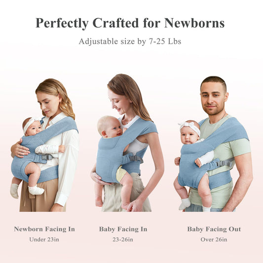 Newborn Carrier, Cozy Baby Carrier, Ergonomic Cross-Back Wrap, Hands-Free with Supportive Comfort, Light Blue