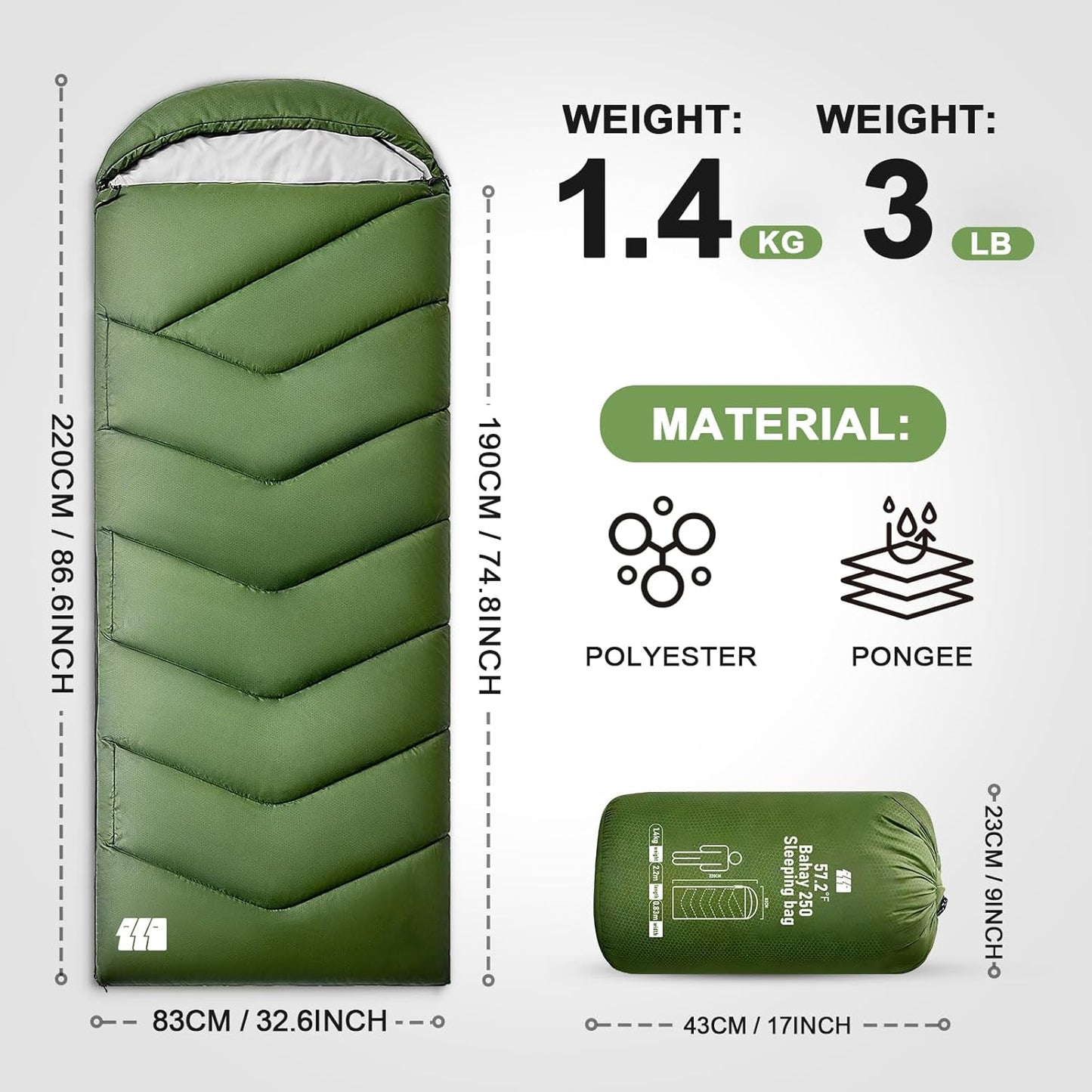 Sleeping Bags for Adults Cold Weather,Portable, Waterproof,Lightweight Camping Sleeping Bag for Tall Girls Boys with Compression Sack for Warm Camping, Hiking, Outdoor & Indoor