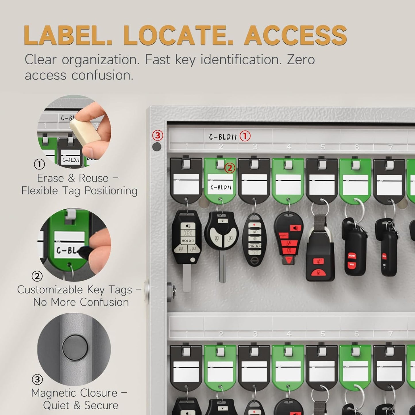 72 Key Lock Box, Key Cabinet Organizer Wall Mount use OTP Technology Unlock,Fixed Password/Bluetooth Unlock,Key Safe Security Storage Lockbox Holder for Valets, Hotels, Car and House