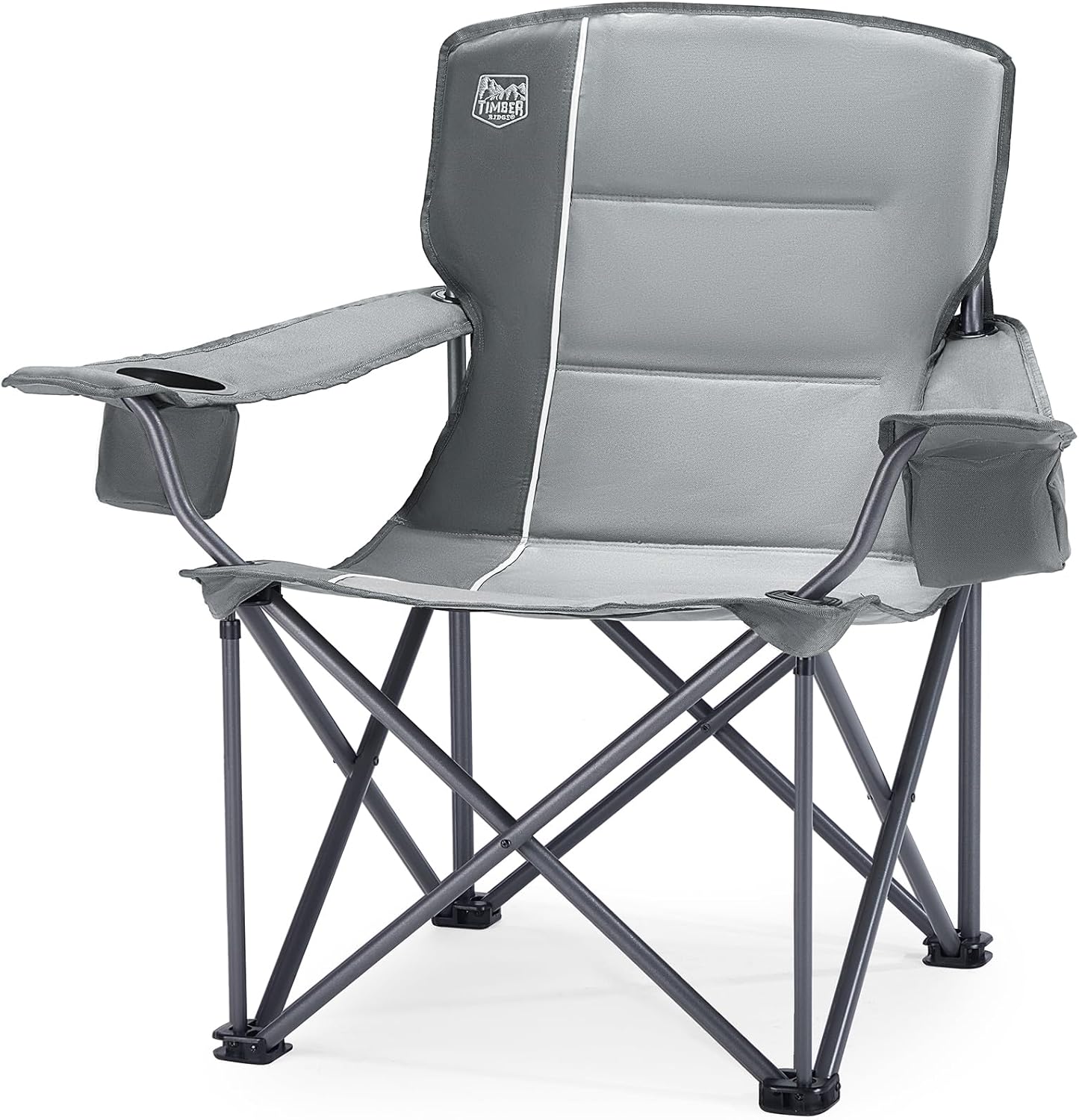 TIMBER RIDGE Oversized Folding Camping Chair for Adults, Support 550 LBS Heavy Duty with Cup Holder Side Pocket for Camping, Lawn, Picnic, Grey