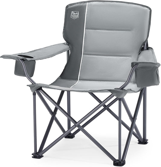 TIMBER RIDGE Oversized Folding Camping Chair for Adults, Support 550 LBS Heavy Duty with Cup Holder Side Pocket for Camping, Lawn, Picnic, Grey