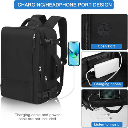 Hanples Travel Backpack for Women Men, Large Carry On Person Item Luggage Backpack, TSA Flight Approved 17.3 In Laptop Bag, Waterproof anti theft Casual Hiking Bag (Black)