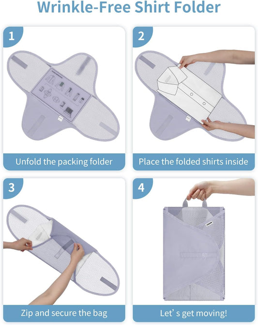 WANDF 7 Set Compression Packing Cubes for Travel, Shirt Folder for Wrinkle-Free, Suitcase Organizer Bags Set for Carry-On Checked Luggage Duffle Bag Women Men(Gray-blue)