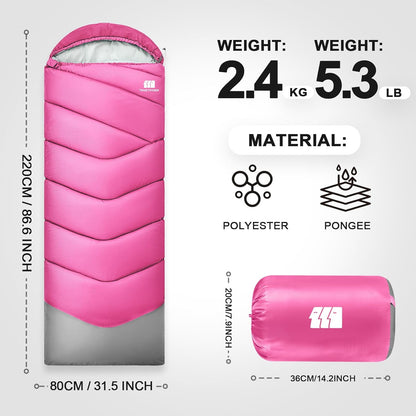 Sleeping Bags for Adults Cold Weather,Portable, Waterproof,Lightweight Sleeping Bag for Tall Girls Boys with Compression Sack for Warm Camping, Hiking, Outdoor & Indoor